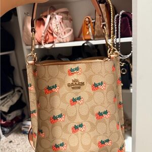 Coach Tan and Red Strawberry Shoulder Bag